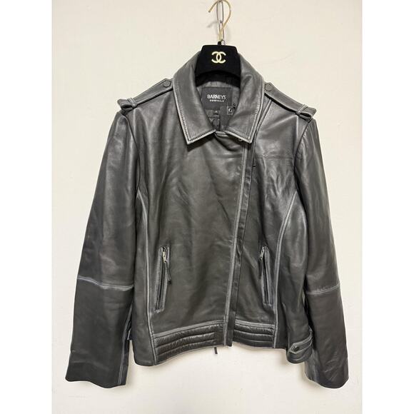 Barneys Originals Leather Jacket Womens 20 Black Biker Moto Asymmetrical Zip - Picture 3 of 16